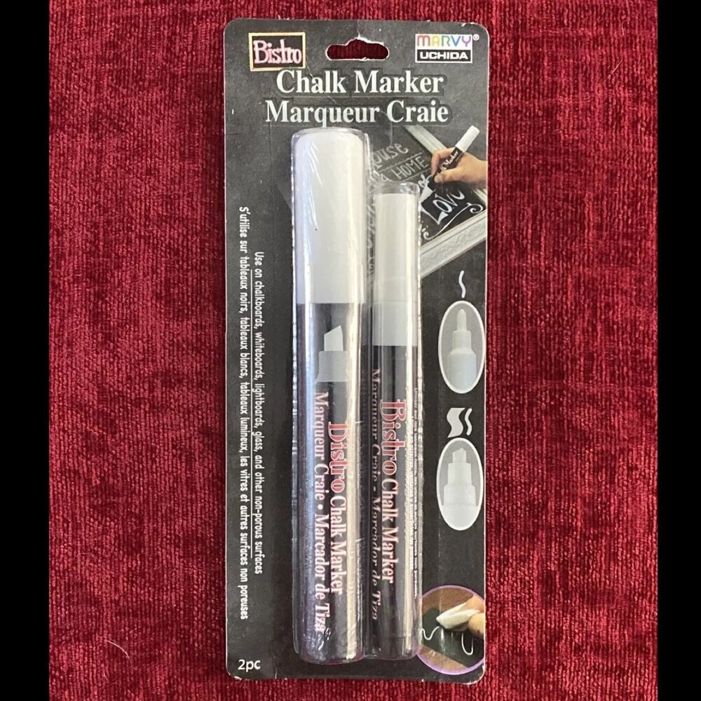 Bistro Chalk Marker Set 2/Pkg-White, 3mm Fine Tip & Chisel Tip